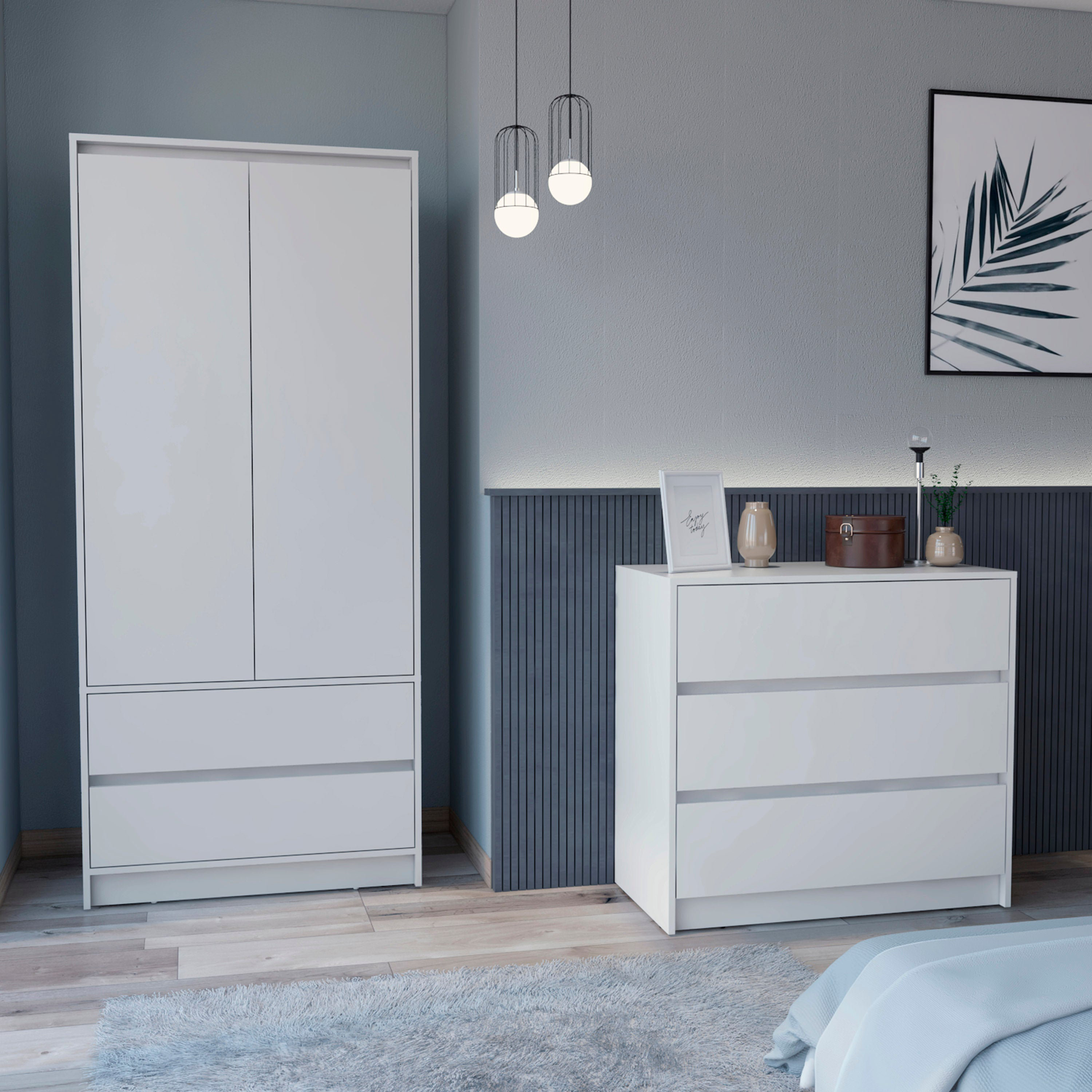 Lewes 2 Piece Bedroom Set Dresser Armoire Wrought Studio Color White